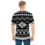 Black And White Aztec Pattern Print Men's T-Shirt