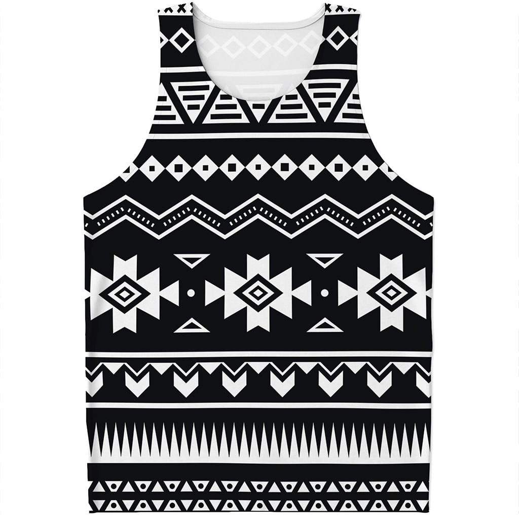Black And White Aztec Pattern Print Men's Tank Top