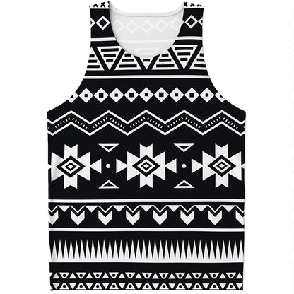 Black And White Aztec Pattern Print Men's Tank Top