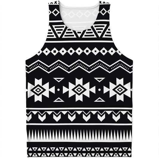 Black And White Aztec Pattern Print Men's Tank Top