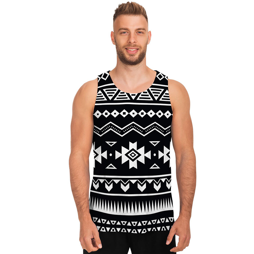 Black And White Aztec Pattern Print Men's Tank Top