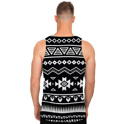 Black And White Aztec Pattern Print Men's Tank Top