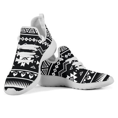 Black And White Aztec Pattern Print Mesh Knit Shoes GearFrost