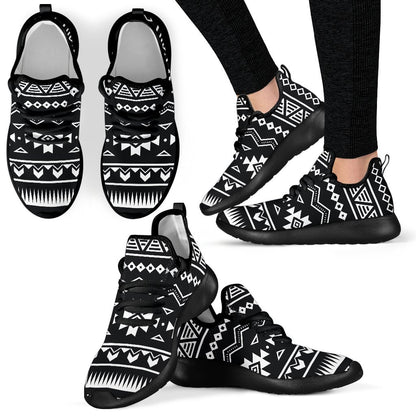 Black And White Aztec Pattern Print Mesh Knit Shoes GearFrost