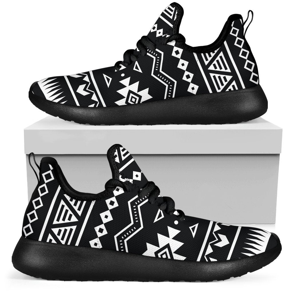 Black And White Aztec Pattern Print Mesh Knit Shoes GearFrost