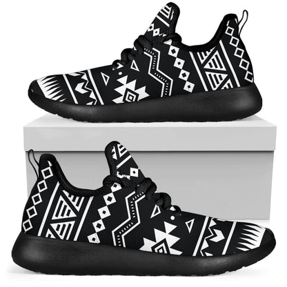 Black And White Aztec Pattern Print Mesh Knit Shoes GearFrost