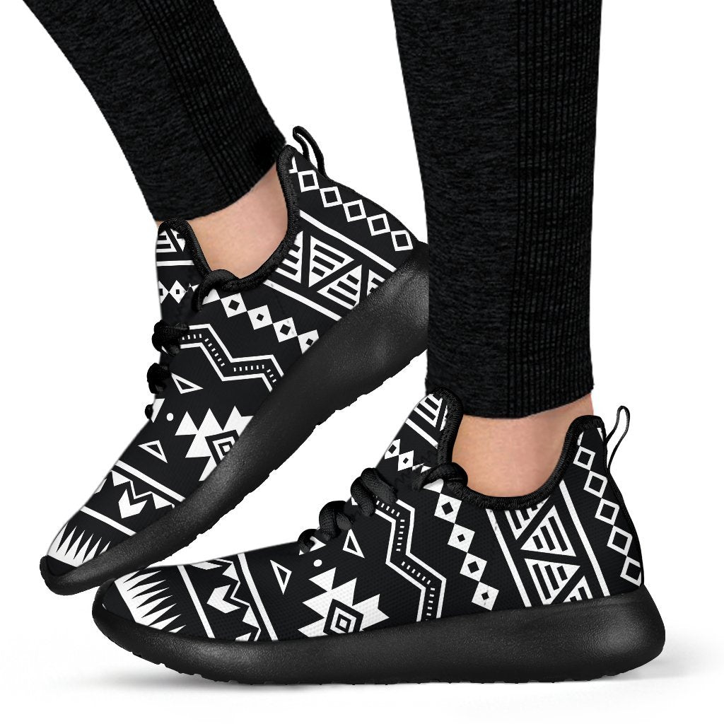 Black And White Aztec Pattern Print Mesh Knit Shoes GearFrost
