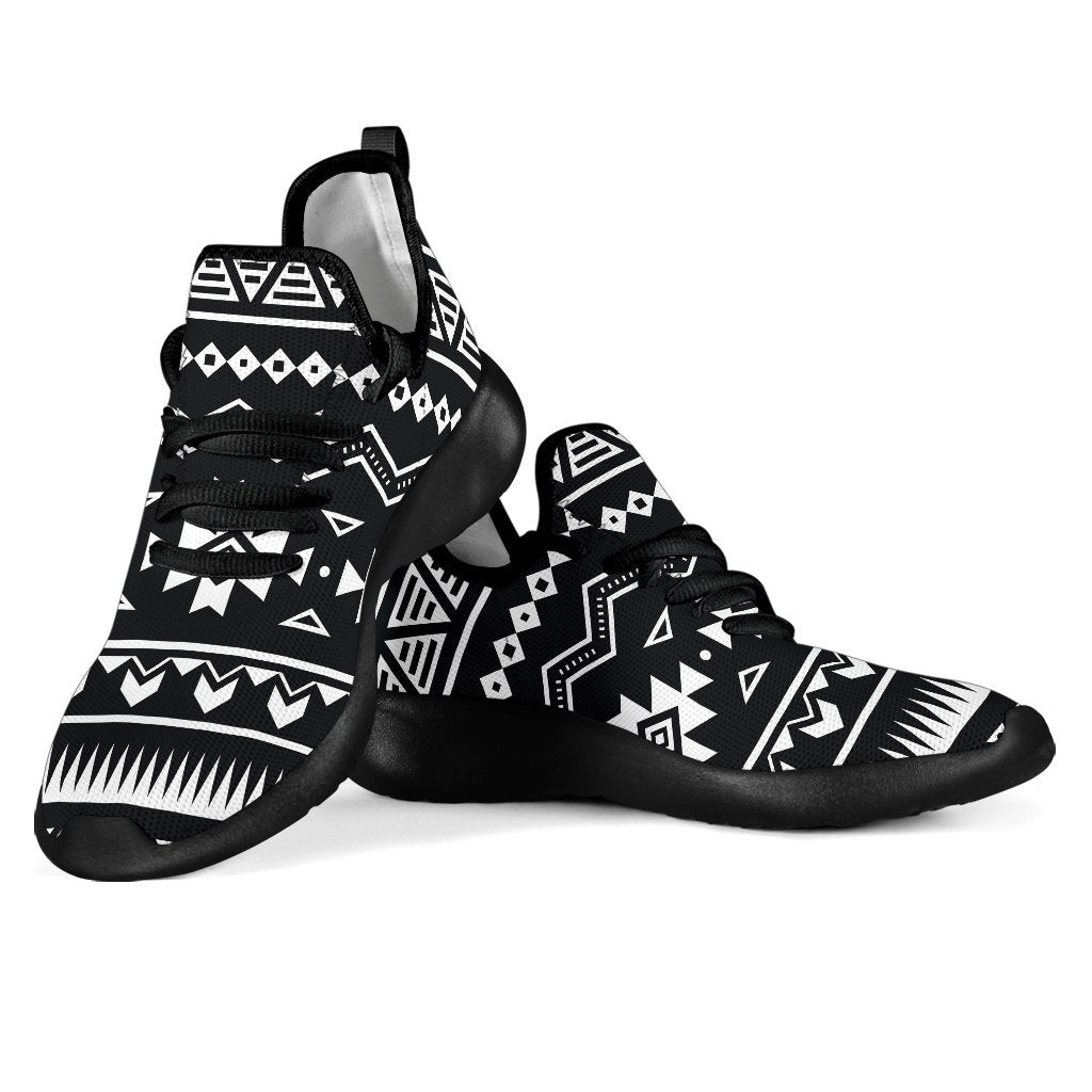 Black And White Aztec Pattern Print Mesh Knit Shoes GearFrost
