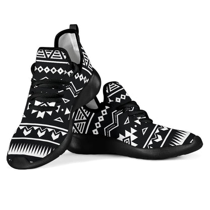 Black And White Aztec Pattern Print Mesh Knit Shoes GearFrost