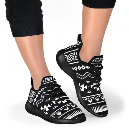 Black And White Aztec Pattern Print Mesh Knit Shoes GearFrost