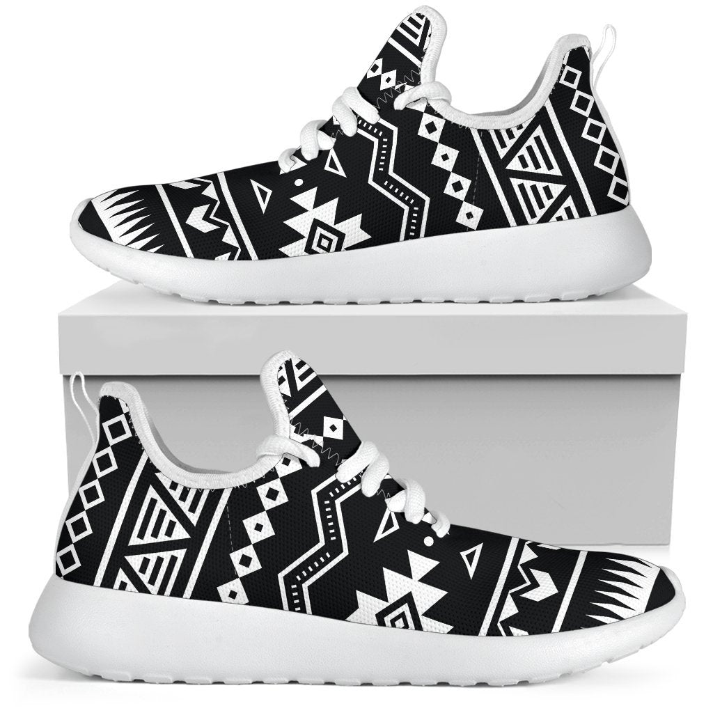 Black And White Aztec Pattern Print Mesh Knit Shoes GearFrost