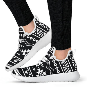 Black And White Aztec Pattern Print Mesh Knit Shoes GearFrost