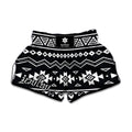 Black And White Aztec Pattern Print Muay Thai Boxing Shorts