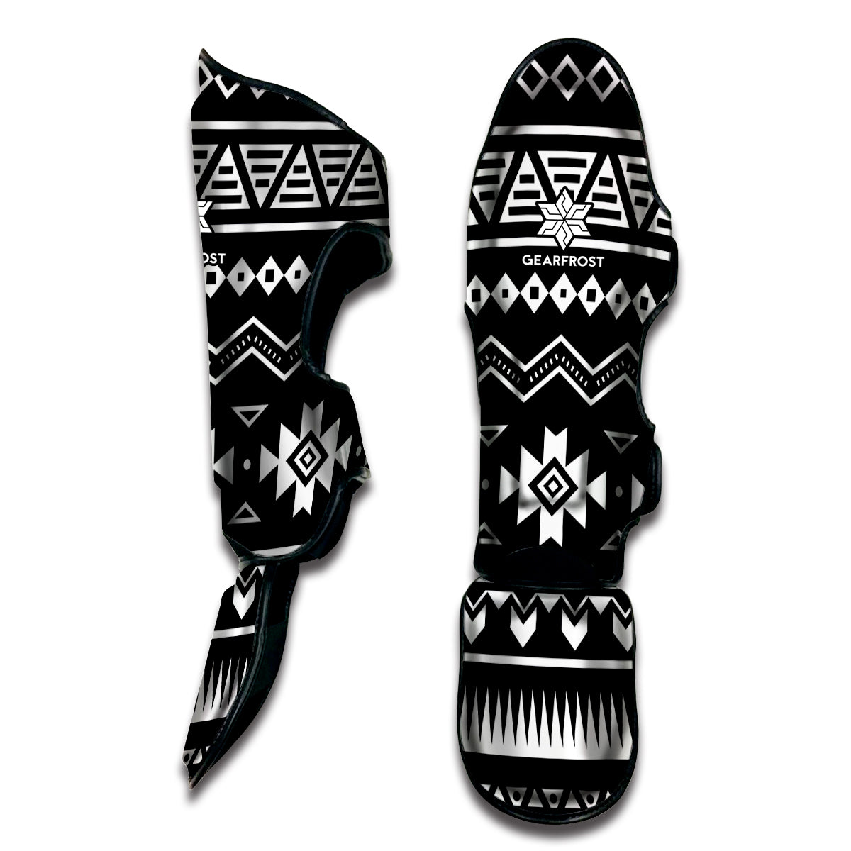 Black And White Aztec Pattern Print Muay Thai Shin Guard