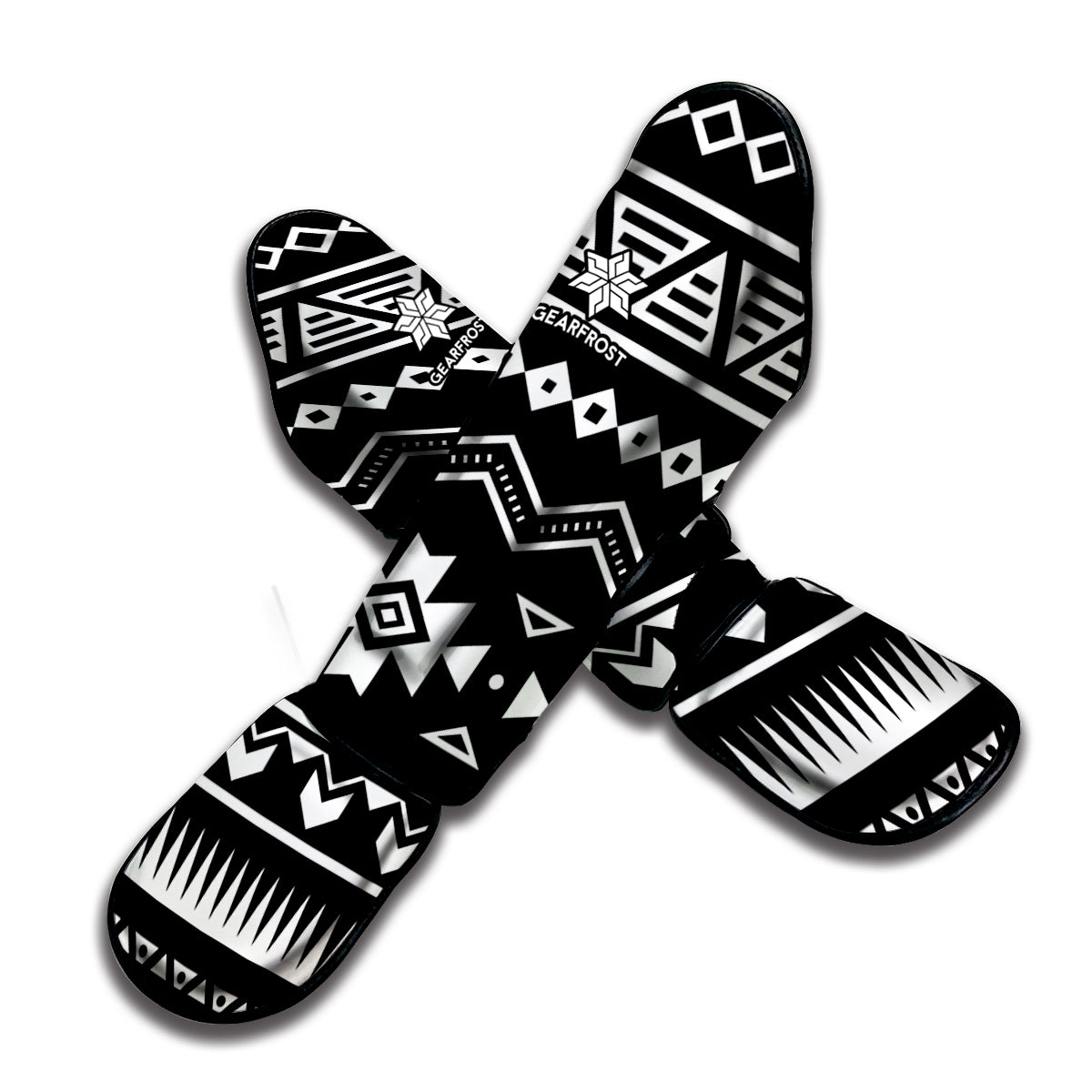 Black And White Aztec Pattern Print Muay Thai Shin Guard