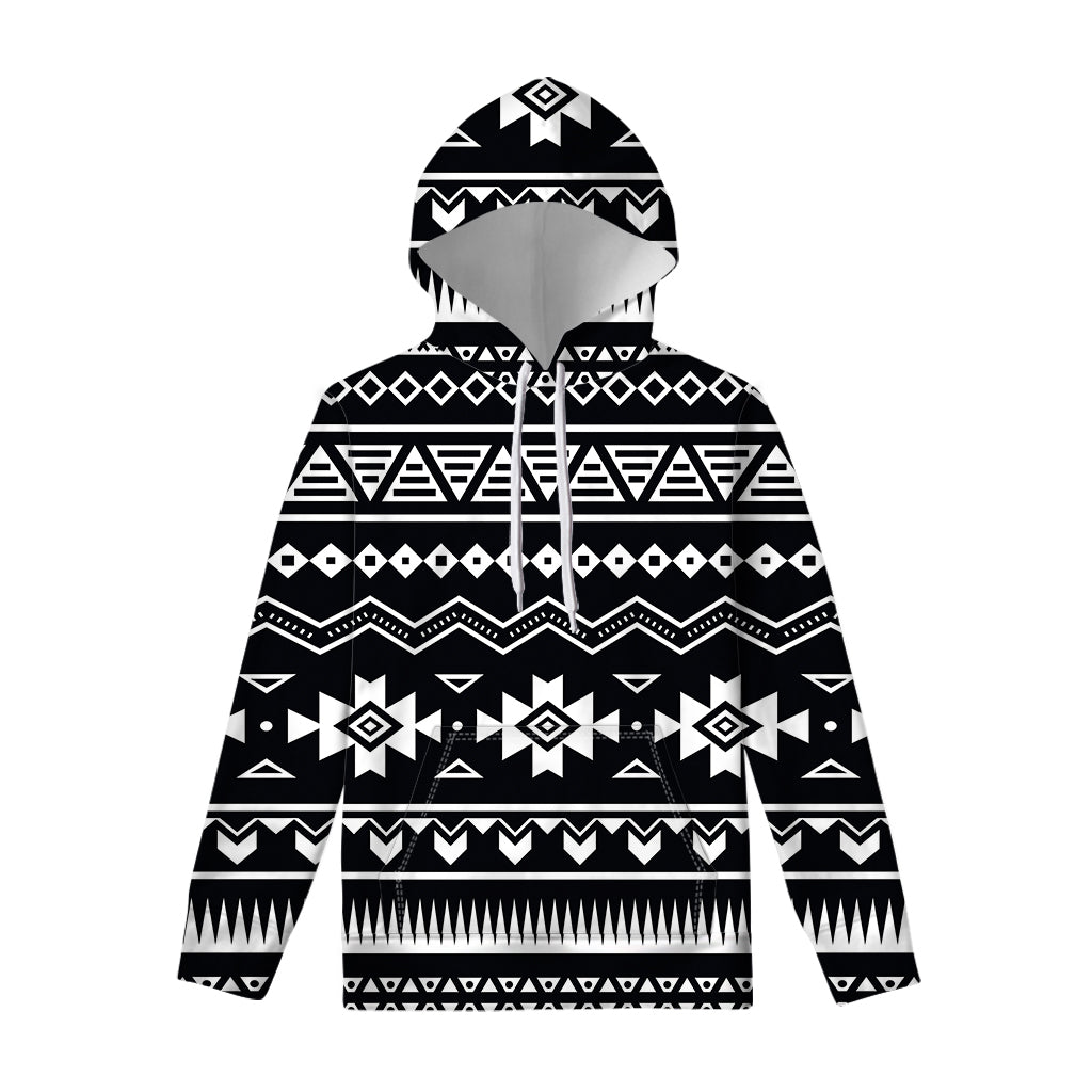 Black And White Aztec Pattern Print Pullover Hoodie