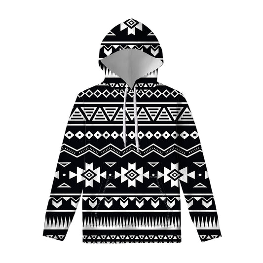 Black And White Aztec Pattern Print Pullover Hoodie