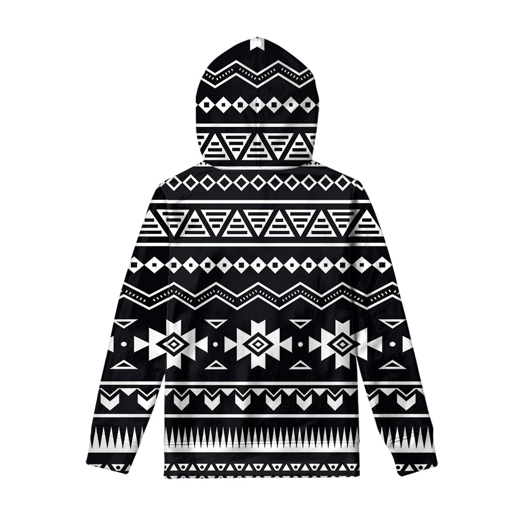 Black And White Aztec Pattern Print Pullover Hoodie