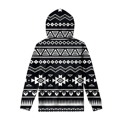Black And White Aztec Pattern Print Pullover Hoodie