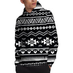 Black And White Aztec Pattern Print Pullover Hoodie