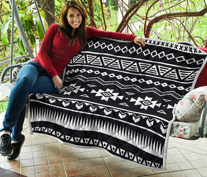 Black And White Aztec Pattern Print Quilt
