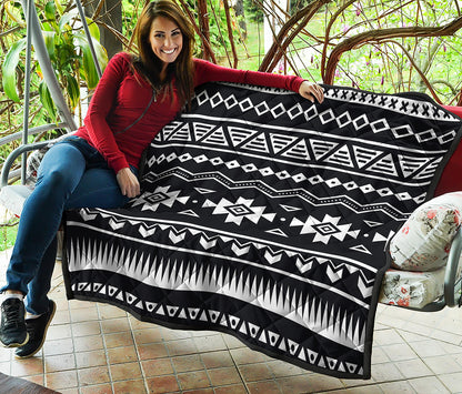 Black And White Aztec Pattern Print Quilt