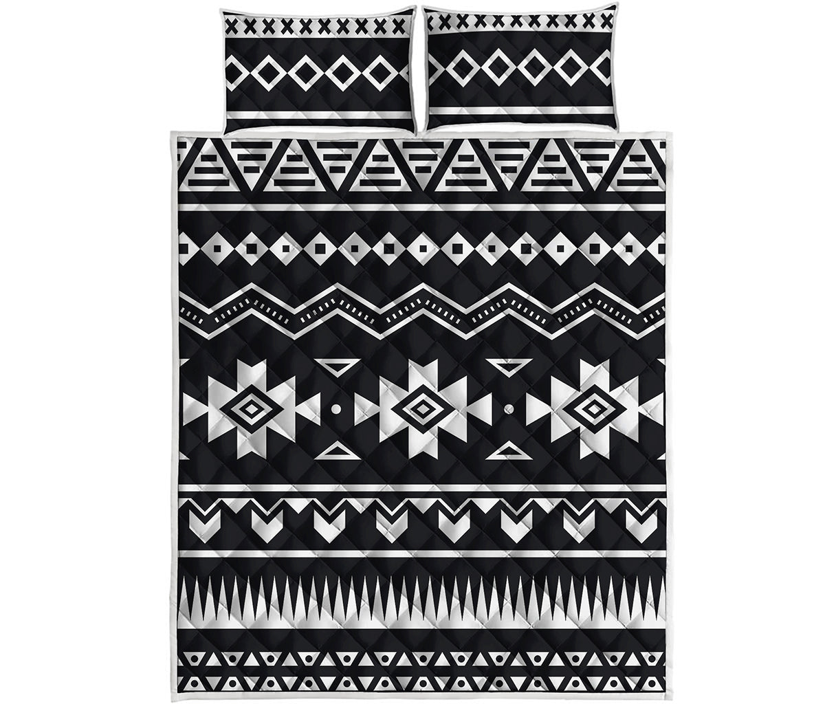Black And White Aztec Pattern Print Quilt Bed Set