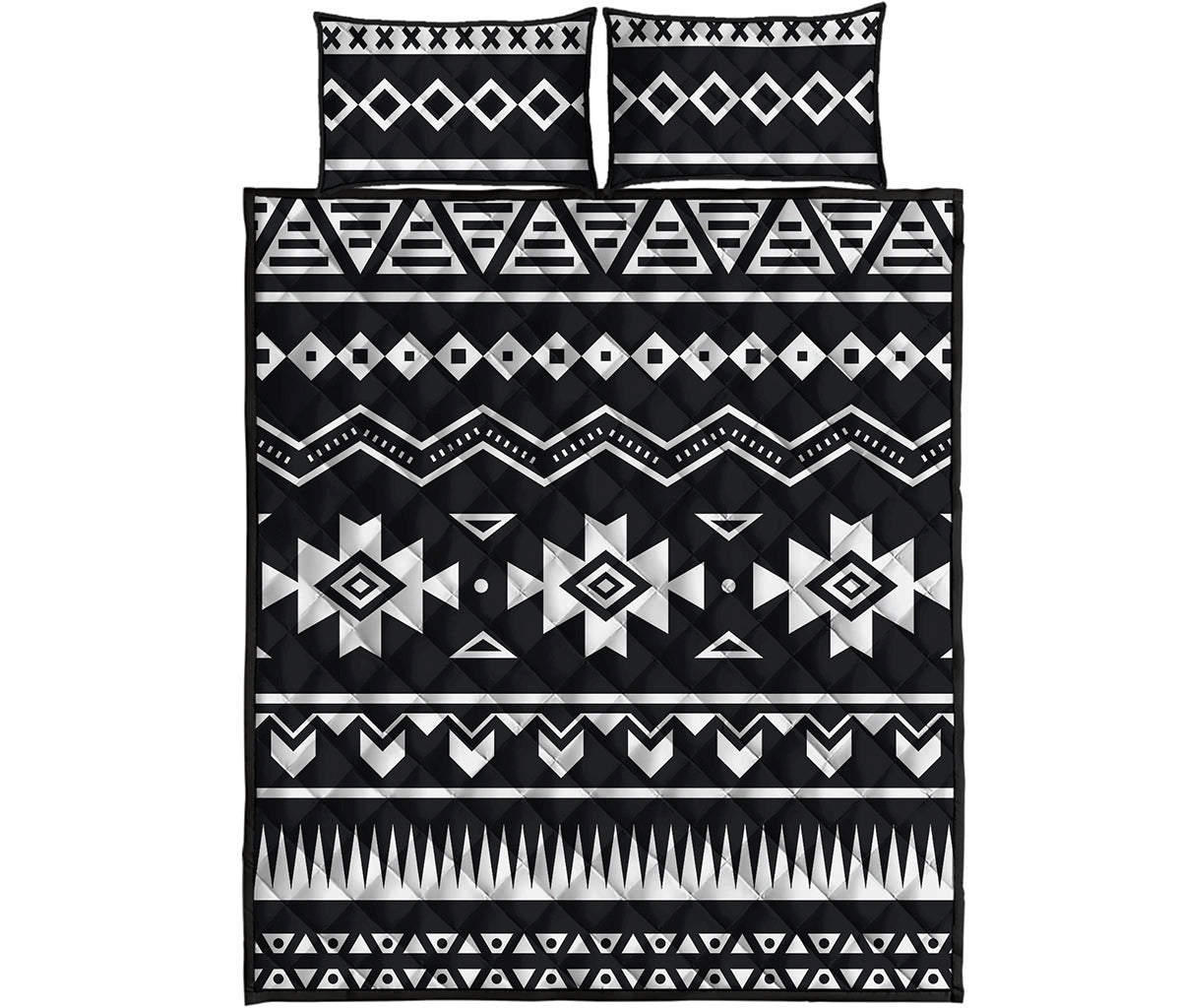 Black And White Aztec Pattern Print Quilt Bed Set