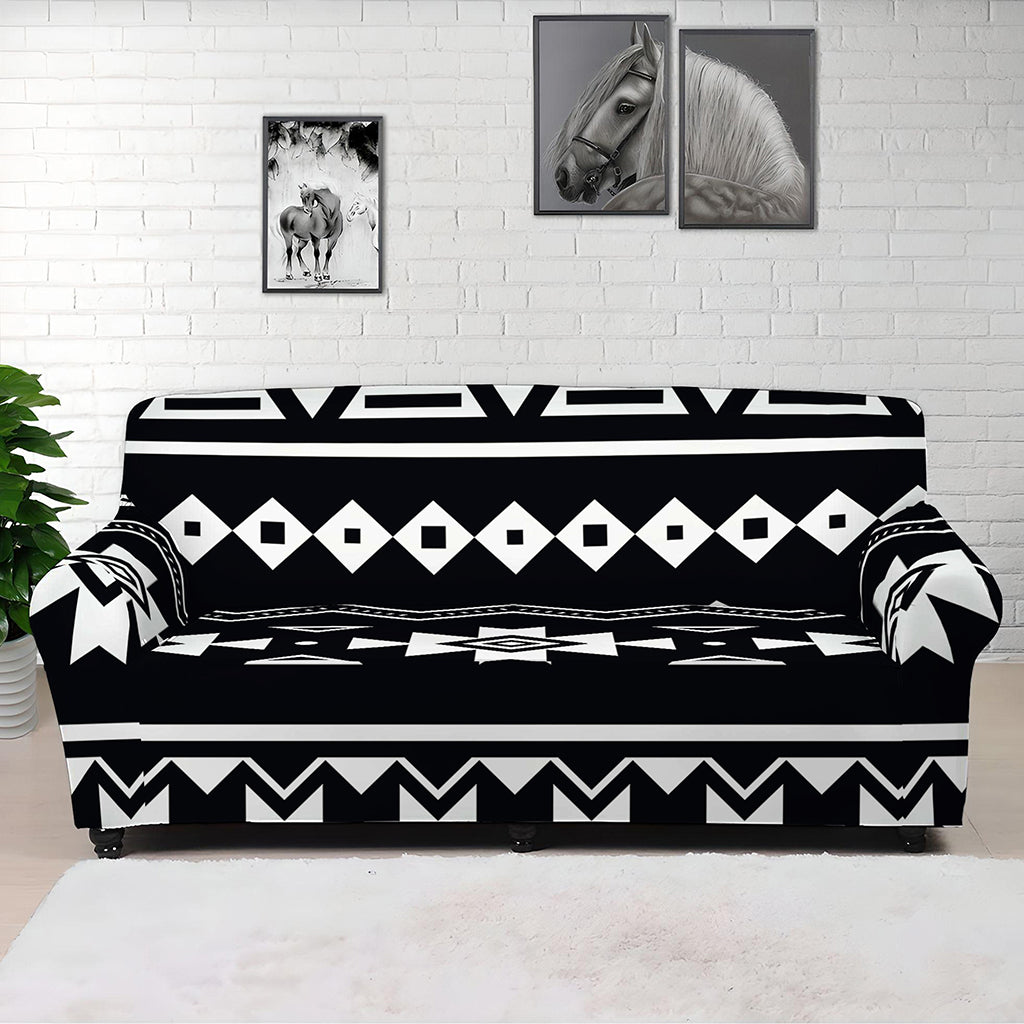 Black And White Aztec Pattern Print Sofa Cover
