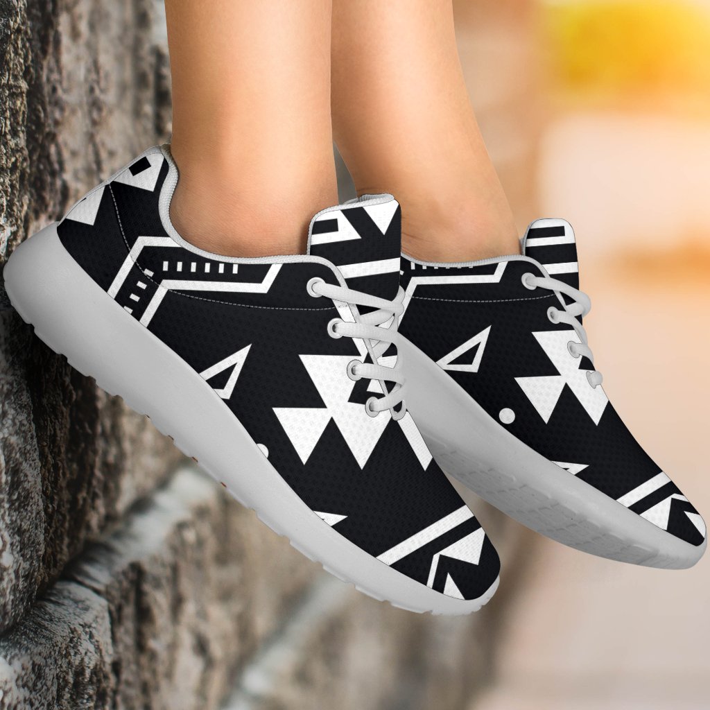 Black And White Aztec Pattern Print Sport Shoes GearFrost