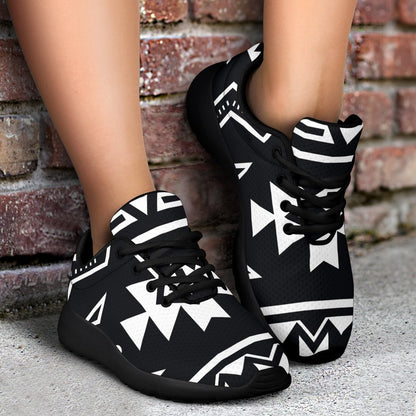 Black And White Aztec Pattern Print Sport Shoes GearFrost