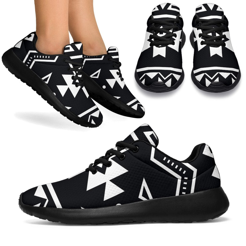 Black And White Aztec Pattern Print Sport Shoes GearFrost