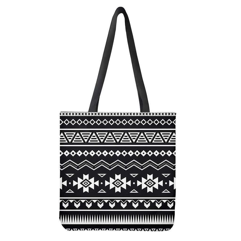 Black And White Aztec Pattern Print Tote Bag