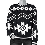 Black And White Aztec Pattern Print Women's Crewneck Sweatshirt GearFrost