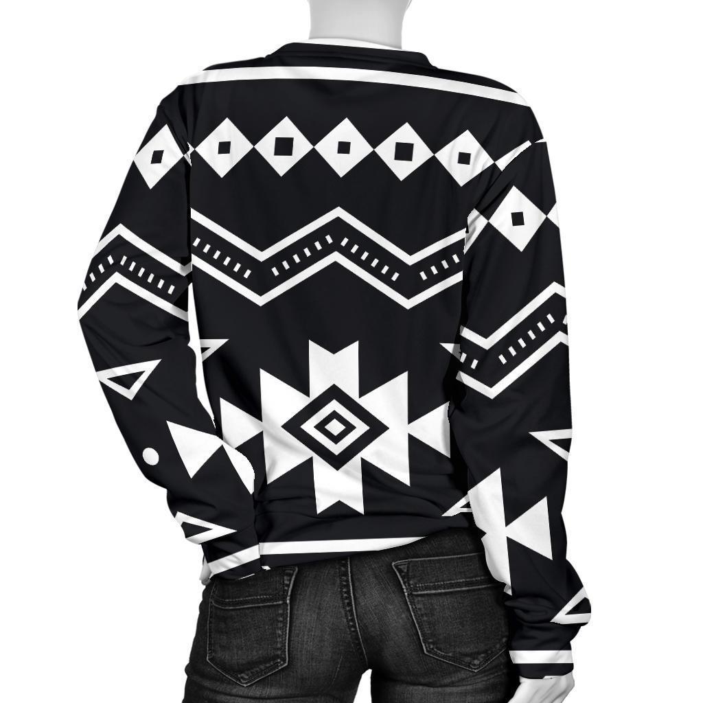 Black And White Aztec Pattern Print Women's Crewneck Sweatshirt GearFrost