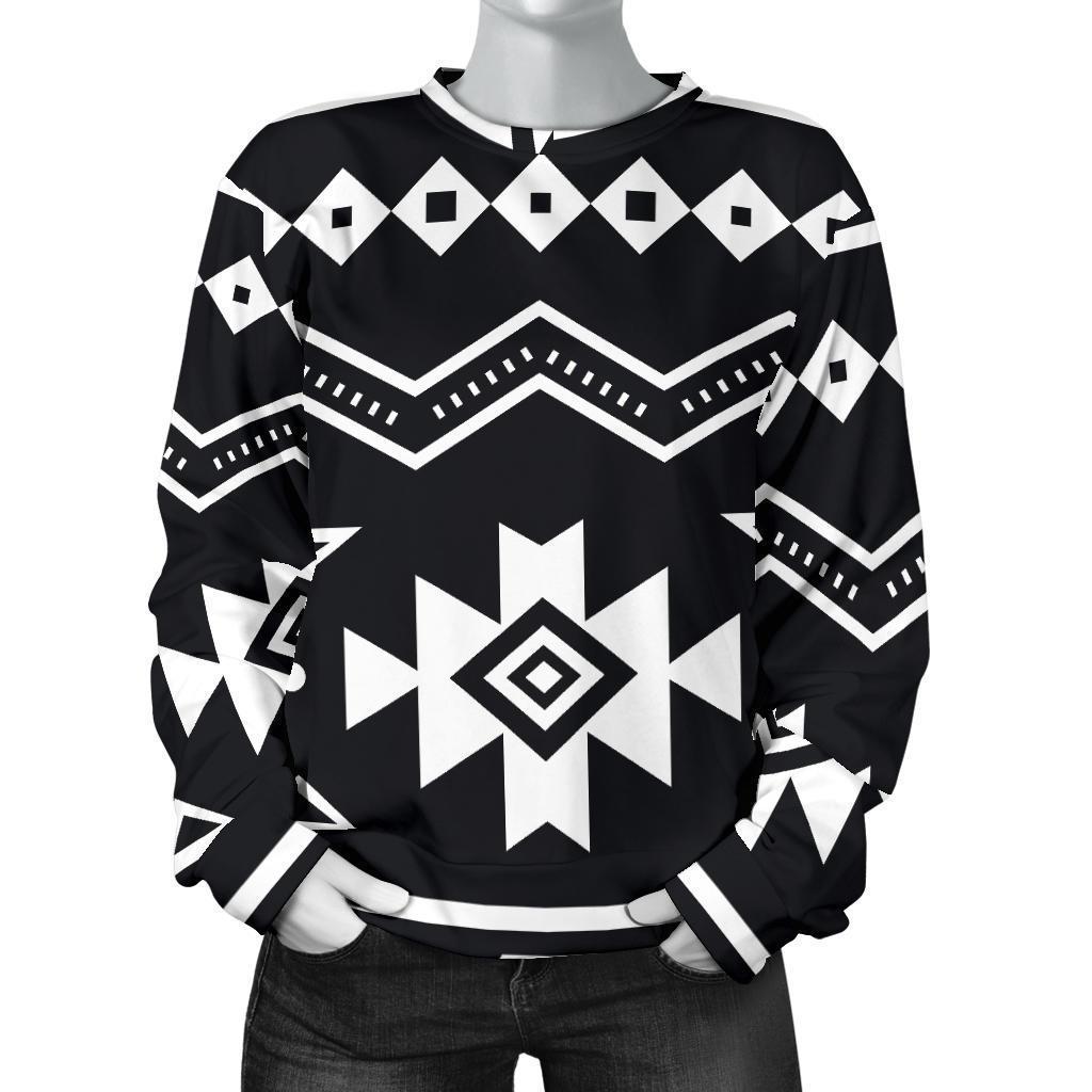 Black And White Aztec Pattern Print Women's Crewneck Sweatshirt GearFrost