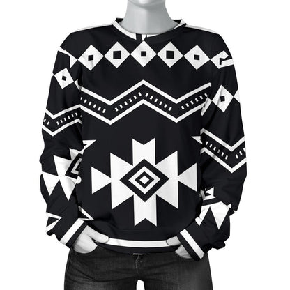 Black And White Aztec Pattern Print Women's Crewneck Sweatshirt GearFrost