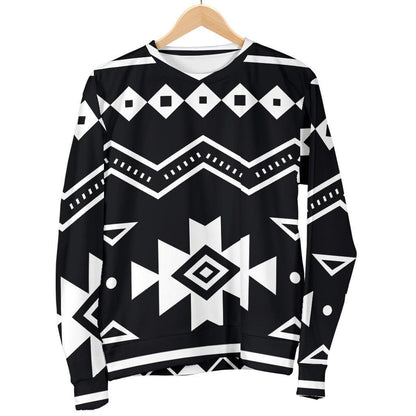 Black And White Aztec Pattern Print Women's Crewneck Sweatshirt GearFrost