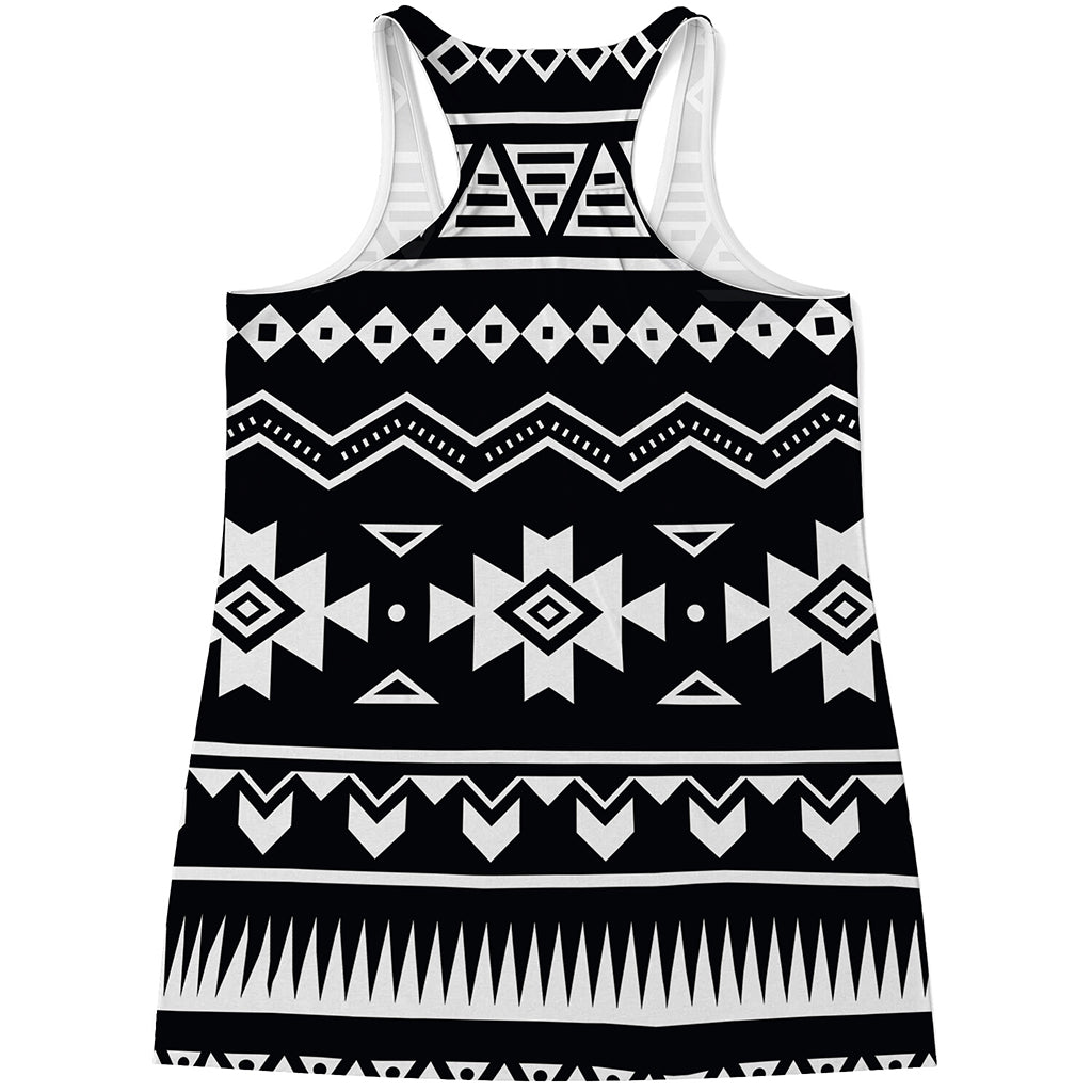 Black And White Aztec Pattern Print Women's Racerback Tank Top