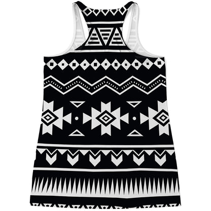 Black And White Aztec Pattern Print Women's Racerback Tank Top