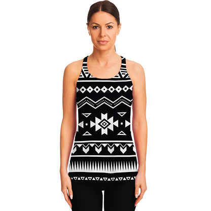 Black And White Aztec Pattern Print Women's Racerback Tank Top