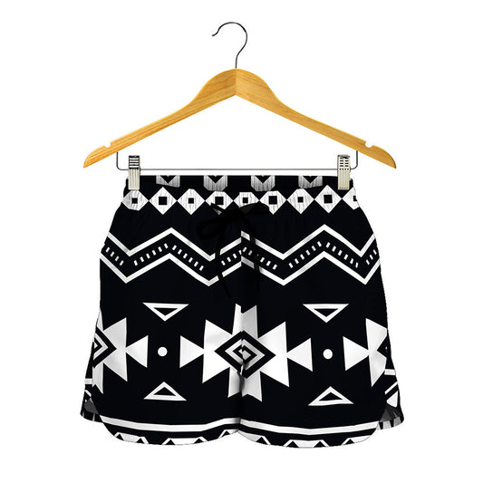 Black And White Aztec Pattern Print Women's Shorts