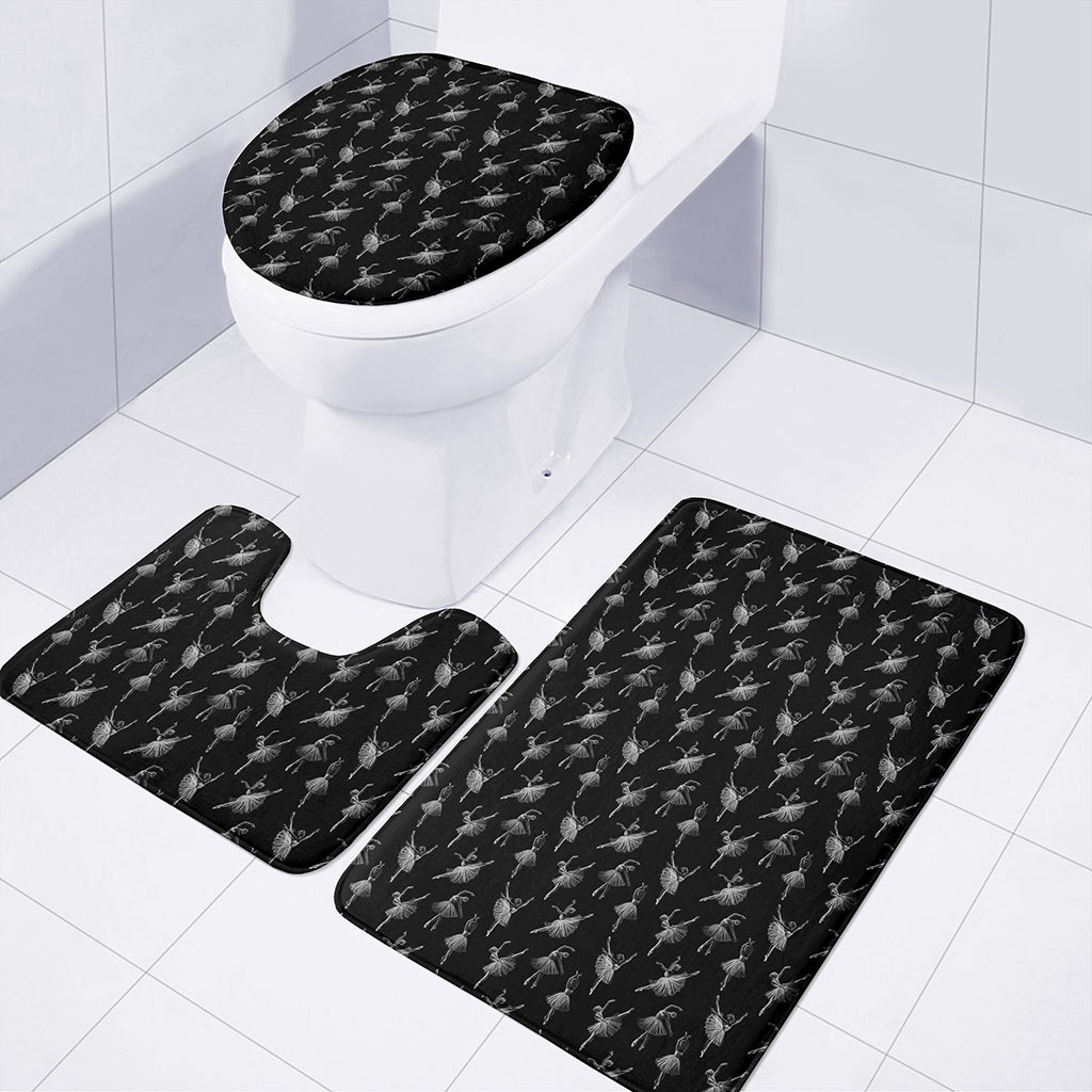 Black And White Ballet Pattern Print 3 Piece Bath Mat Set