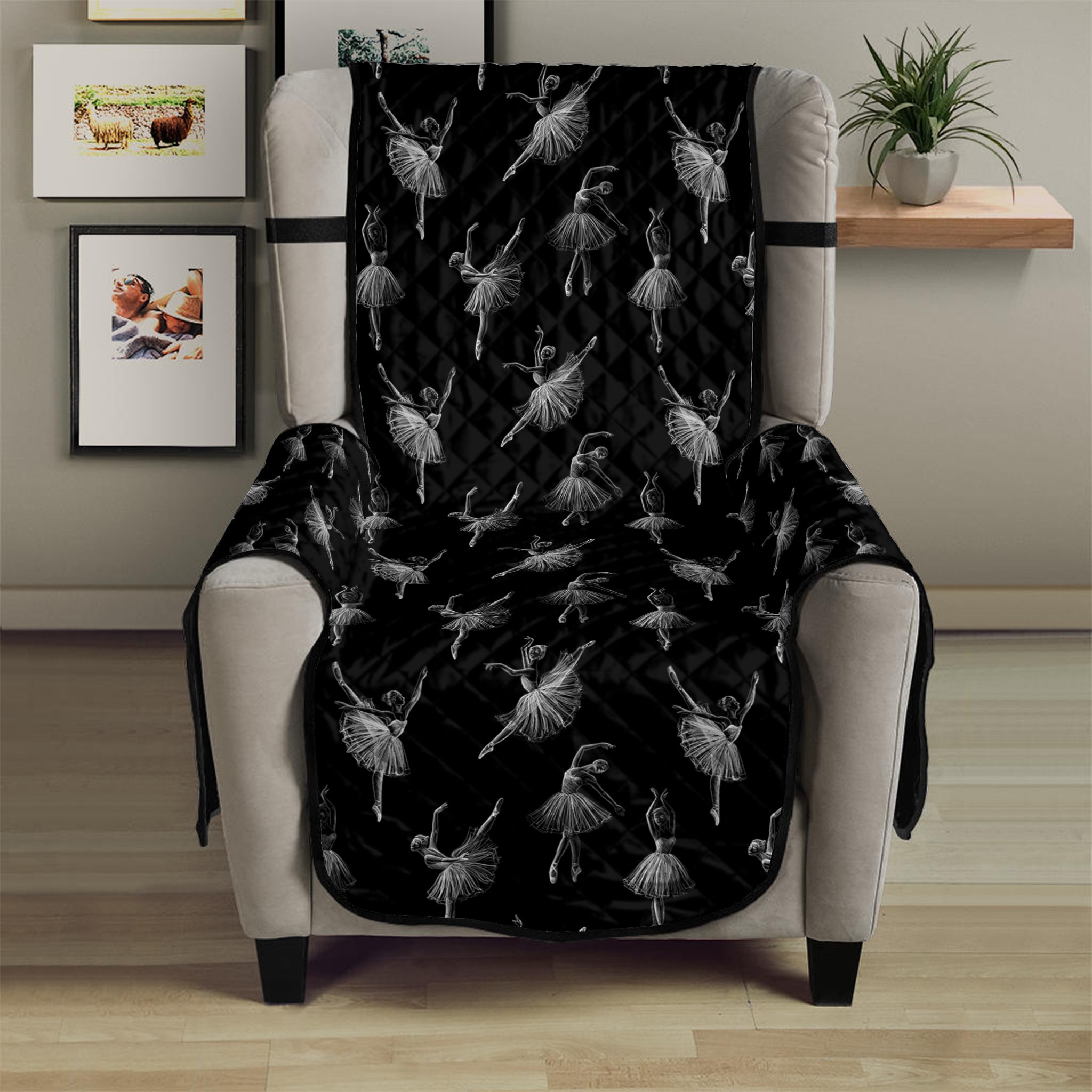 Black And White Ballet Pattern Print Armchair Protector