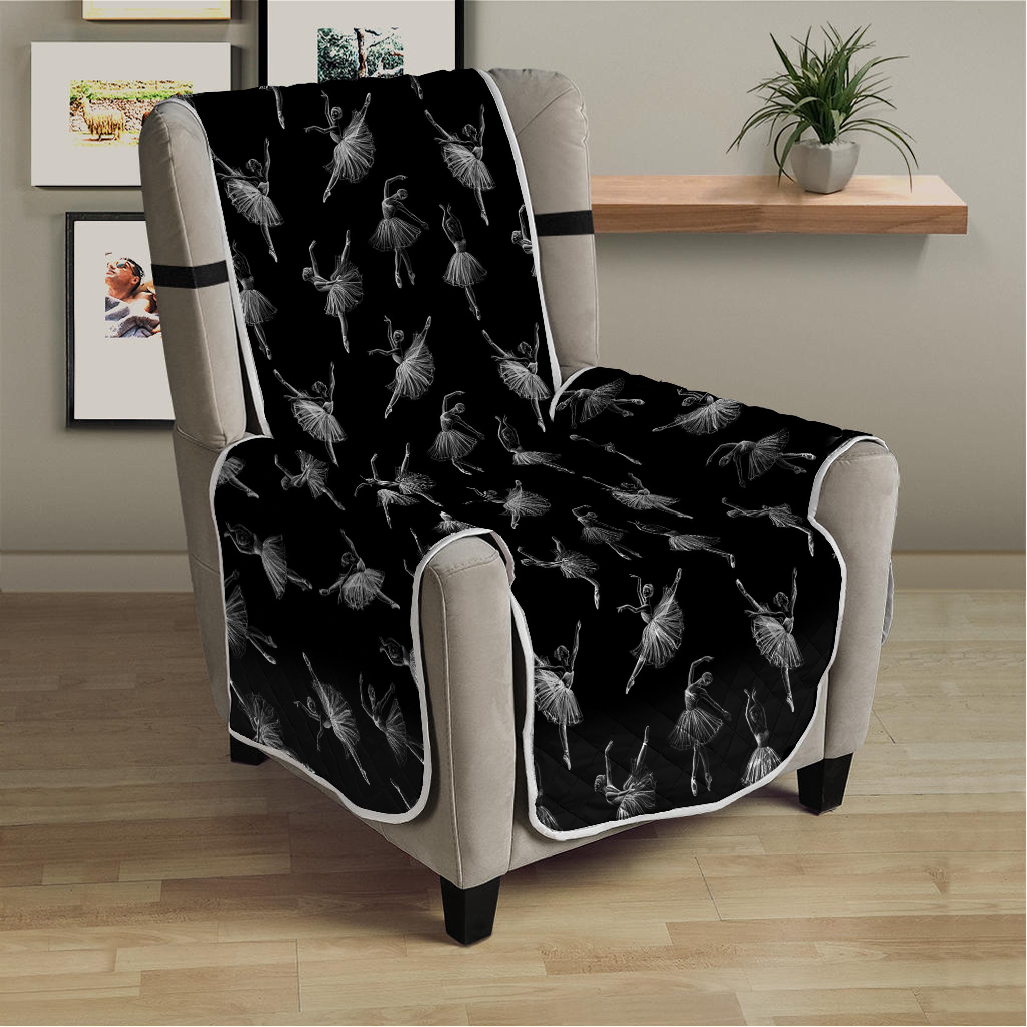 Black And White Ballet Pattern Print Armchair Protector