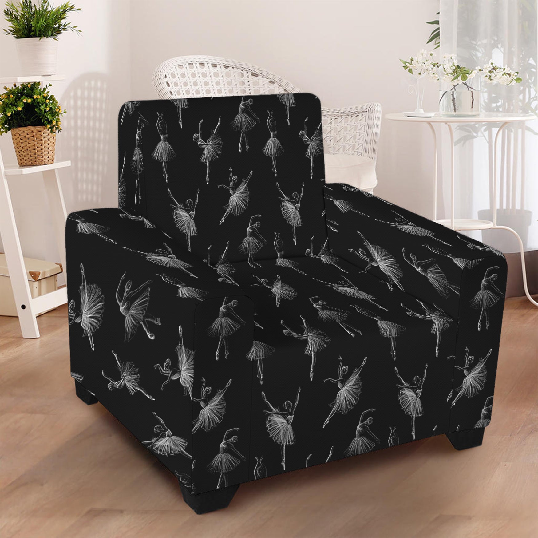 Black And White Ballet Pattern Print Armchair Slipcover