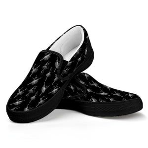 Black And White Ballet Pattern Print Black Slip On Shoes