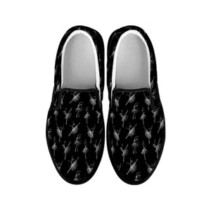 Black And White Ballet Pattern Print Black Slip On Shoes