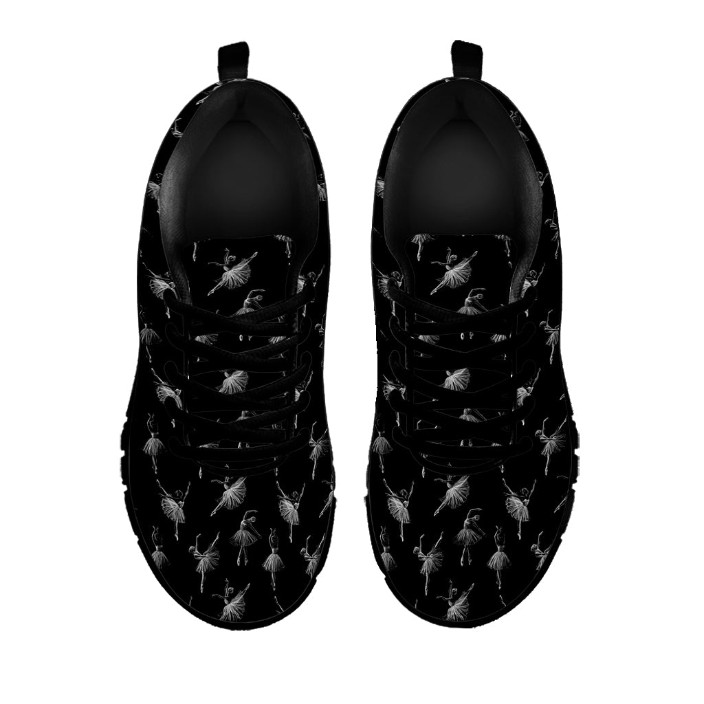 Black And White Ballet Pattern Print Black Sneakers