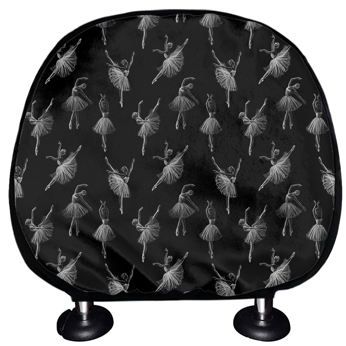 Black And White Ballet Pattern Print Car Headrest Covers